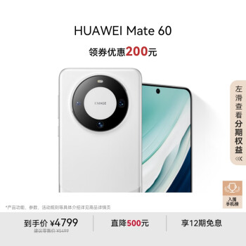 华为 HUAWEI Mate 60 手机 12GB+256GB 白沙银