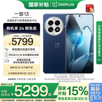 一加 OnePlus 13 5G手机 24GB+1TB 蓝调时刻 骁龙8至尊版