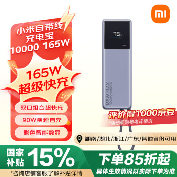 小米 Xiaomi PB1165MI 自带线充电宝 灰色 10000mAh 165W