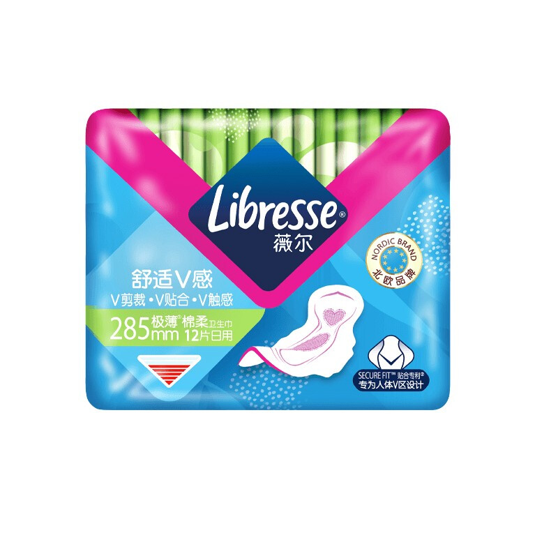 Libresse 醫(yī)護(hù)級(jí)衛(wèi)生巾姨媽巾 日用V感系列285mm*12 動(dòng)態(tài)貼合 透氣棉柔舒適 11.92元