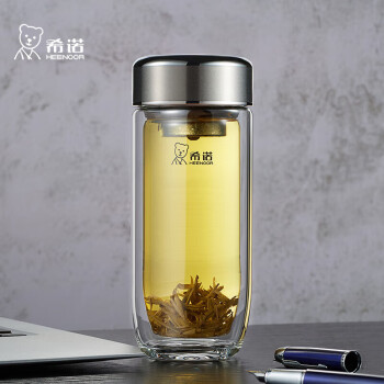 希諾 大容量雙層隔熱帶濾網(wǎng)玻璃杯 珠光本色-410ml