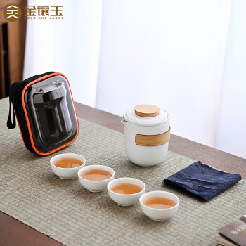 金鑲玉 智慧白瓷 功夫旅行茶具套裝 泡茶壺*1 茶杯*1 茶巾*1 送便攜旅行包