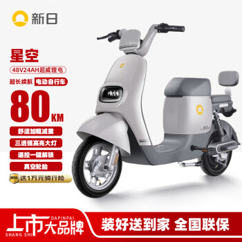 移動(dòng)端：新日 新國標(biāo)電動(dòng)車星空48V24Ah鋰電池電瓶車代步助力自行車煙雨灰