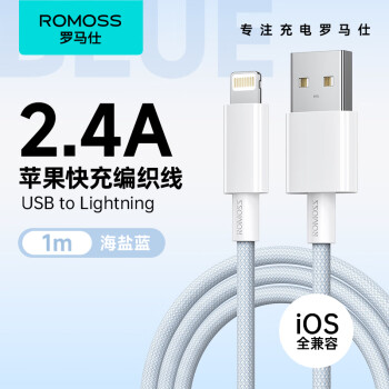 羅馬仕 蘋果數據線冰淇淋彩色織快充線 適用iPhone14/13/11/Xs/XR/8手機車載充電線器 iPad/Air 星空藍