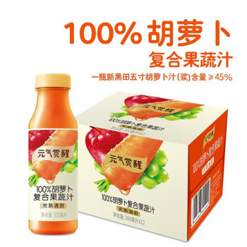 统一 元气觉醒100%胡萝卜复合果蔬汁300ml*12瓶