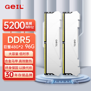 金邦 GeIL 96GB(48GBx2)套装 DDR5 5200 台式机电脑内存条  巨蟹马甲系列白色 AI大模型硬件