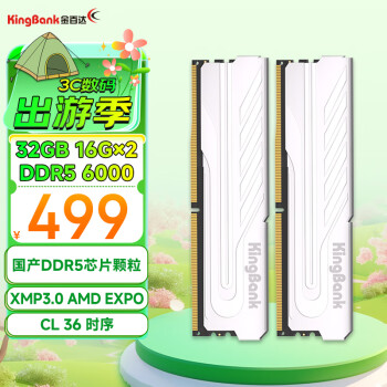 金百达 银爵 DDR5 6000MHz 台式机内存 马甲条 32GB 16GBx2 CL36