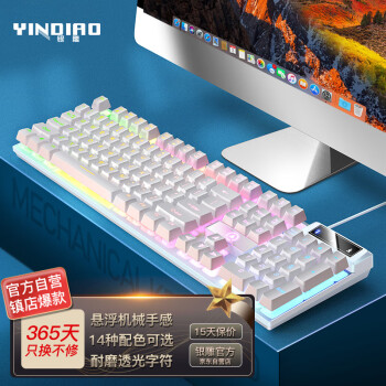 银雕 K500键盘彩包升级版 机械手感 游戏背光电竞办公 USB外接键盘 全尺寸 白色混光有线键盘
