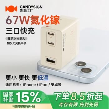 制糖工廠 candysign 硬糖65W充電器適用iPad蘋果iPhone15