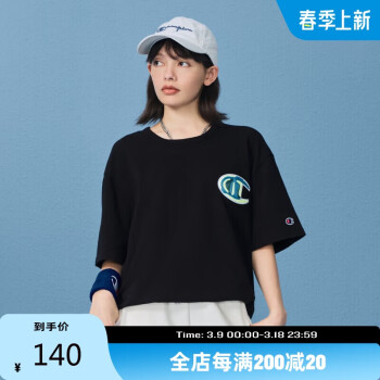 Champion 冠军短袖t恤2024夏季衣女绣纯棉美式男 M201黑色 M