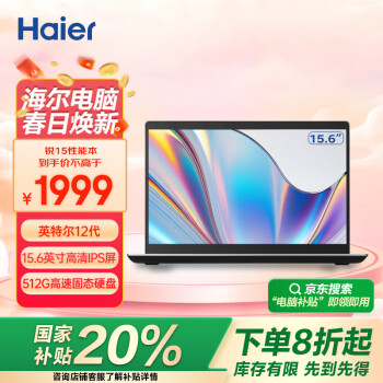 海爾 Haier 15.6英寸金屬筆記本電腦 商務辦公影音娛樂輕薄本銳系列 英特爾四核（8G 512G SSD Win11）