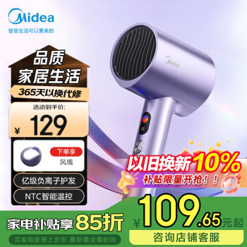 美的Midea1億負(fù)離子電吹風(fēng)大功率護(hù)發(fā)吹風(fēng)機(jī)家用吹風(fēng)筒FD205極光紫小家電國(guó)家補(bǔ)貼節(jié)日/生日禮物推薦