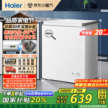 海爾 Haier 142升一級(jí)能效低霜小冰柜家用商用 冷藏柜冷凍柜小型租房用小冰箱小型冷柜BC/BD-142GHW9D