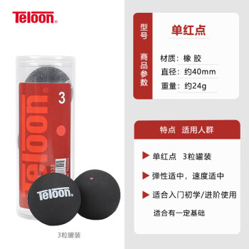 天龍 Teloon TR001 壁球 初學者用球 單紅點 3粒聽裝