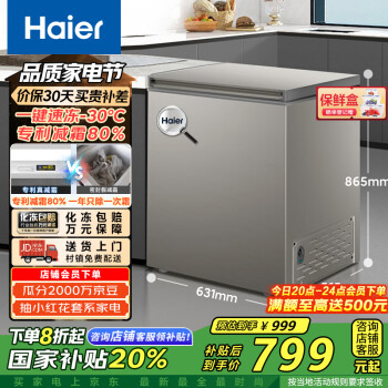 海爾 Haier 142升低霜家用商用冷藏柜冷凍柜小冰柜小型冷柜小冰箱海爾冰柜BC/BD-142GHCD