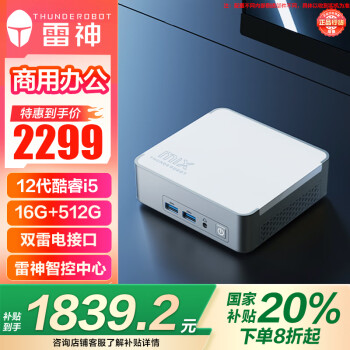 雷神 MIX 高性能商务办公游戏电脑mini口袋（12代酷睿i5 16G 512GSSD WIFI6E）