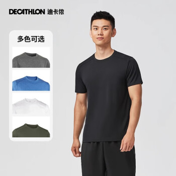 迪卡儂 DECATHLON 運(yùn)動短袖T恤速干衣男輕盈透氣有氧運(yùn)動T恤男4132283黑色2XL