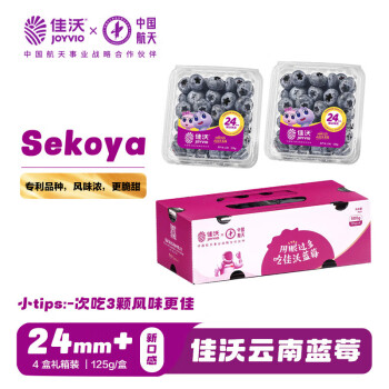 佳沃 云南蓝莓sekoya系列 稀缺巨大果24mm+ 4盒装 约125g/盒 水果礼盒