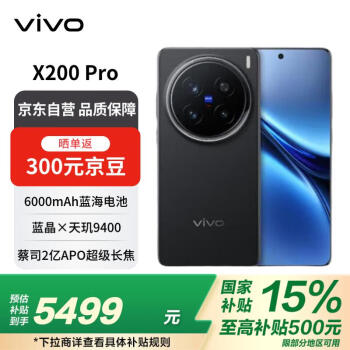 vivo X200 Pro 16GB+512GB 辰夜黑 蔡司2億APO超級(jí)長(zhǎng)焦 藍(lán)晶×天璣9400 藍(lán)海電池政府補(bǔ)貼