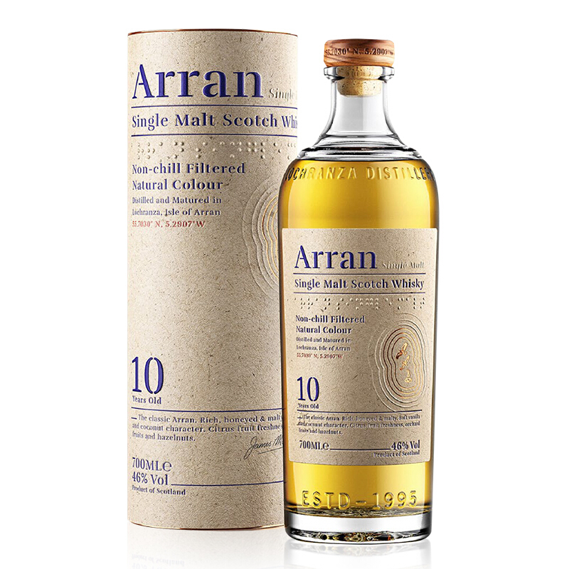 艾倫 Arran 10年 單一麥芽 蘇格蘭威士忌 46%vol 700ml 券后219.15元