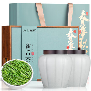 移動端、京東百億補(bǔ)貼：山水西湖 綠茶四川峨眉山茶葉特級雀舌新茶明前春茶頭采嫩芽茶葉禮盒裝250g