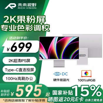 未来视野 RICH VISION RICHVISION未来视野  23.8英寸2K显示器IPS 100HZ 硬件低蓝光 Type-C