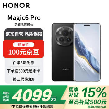 榮耀 HONOR Magic6 Pro 單反級(jí)榮耀鷹眼相機(jī) 巨犀玻璃 12+256 絨黑色 5G手機(jī)