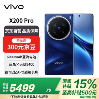 vivo X200 Pro 16GB+512GB 宝石蓝 蔡司2亿APO超级长焦 蓝晶×天玑9400 蓝海电池政府补贴