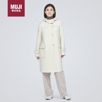 MUJI 無印良品 无印良品（MUJI）女式 羊毛混 牛角扣大衣 长款外套 毛呢大衣秋冬 米白色3A L