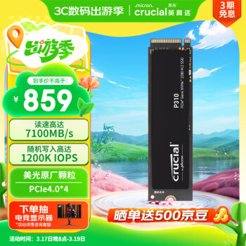 Crucial P310 M.2 NVMe 固态硬盘 2TB（PCIe 4.0）