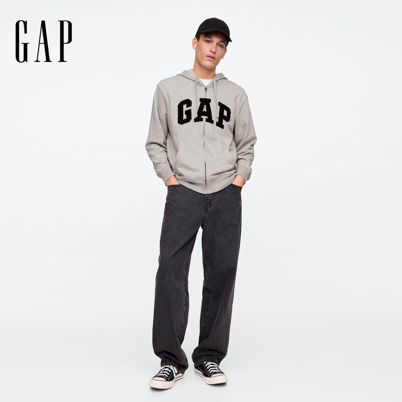 今日必買：Gap 男女裝2025春季字母logo拉鏈連帽衛(wèi)衣多色外套868454美版 灰色 M 美碼 L亞洲碼180/96A 券后112.3元