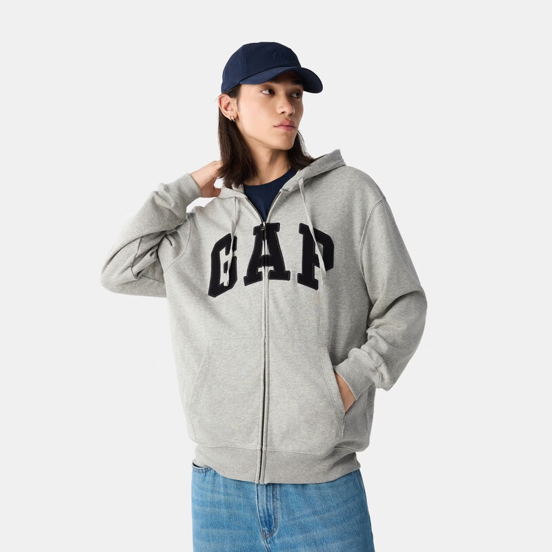 Gap 男女裝2025春季字母logo拉鏈連帽衛(wèi)衣多色外套868454美版（多色可選） 券后112.65元