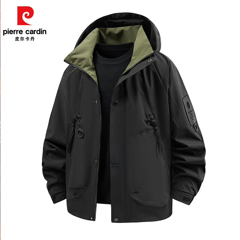 pierre cardin 皮爾·卡丹 戶外沖鋒外套男春秋防潑水夾克衣 黑色 XJ-8858 ￥74.9