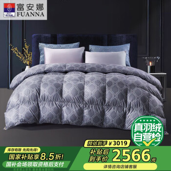 富安娜 費(fèi)德里 95%白鵝絨羽絨被 加厚冬被 1200g填充 230*229cm 灰色