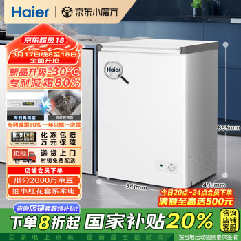 海爾 Haier 100升一級能效低霜小冰柜家用商用冷藏柜冷凍柜小型租房用小冰箱小型冷柜BC/BD-100GHW9D -30°C深冷速凍 100L