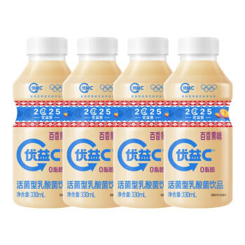 蒙牛 優(yōu)益C活菌型乳酸菌飲品0脂益生菌百香果味330mL*4瓶