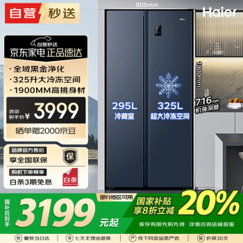 海尔 Haier 冰箱620升对开门双门大容量风冷无霜家冷冻室全域黑金净化