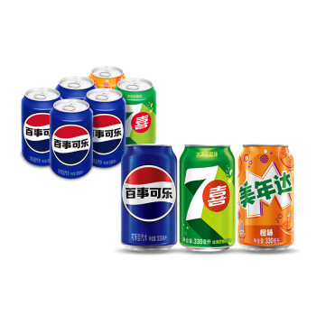 pepsi 百事 可樂 百事/七喜/美年達(dá)（4+1+1）汽水可樂 混裝330ml*6