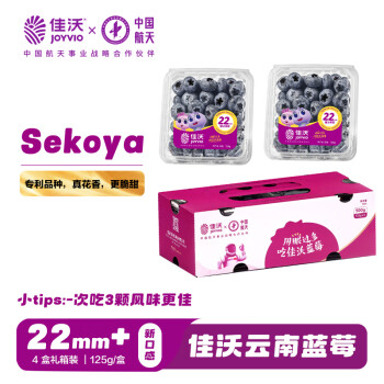 佳沃 云南蓝莓sekoya系列 22mm+巨无霸 4盒装 约125g/盒 生鲜水果