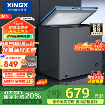 星星 XINGX 200升微霜冰柜零下30℃單溫臥式冷柜家商用頂開門