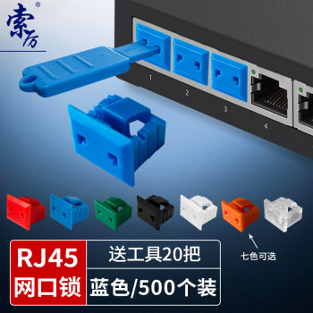 索厲 網口鎖 可拆卸網口塞/RJ45端口鎖/電腦交換機工控機/工具20把+藍色500個/外蓋式防塵塞/ 20209