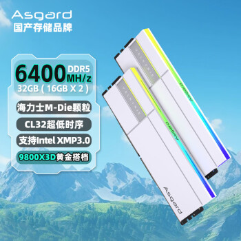 阿斯加特 32GB(16Gx2)套 DDR5 6400 臺式機(jī)內(nèi)存條 RGB燈條-女武神·瓦爾基里Ⅱ代極地白