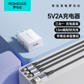 羅馬仕 5V2A充電器+三合一快充編織線套裝