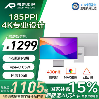 未來視野 RICH VISION RV100mini 23.8英寸 IPS 顯示器 （3840×2160、60Hz、99%sRGB、HDR10、Type-C 65W）