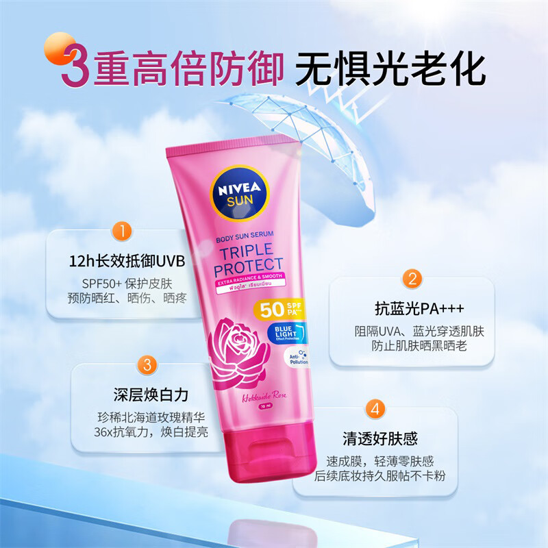 妮维雅 三重焕白防晒高倍SPF50身体防晒素颜霜 70ml 12元（需买2件，需用券）