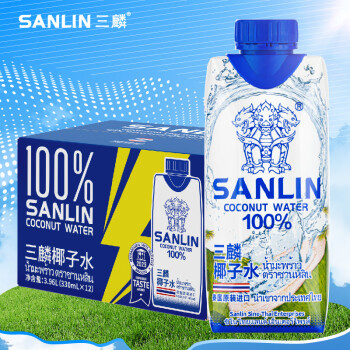 三麟 100%椰子水330ml*12瓶 NFC椰青果汁富含天然電解質 泰國原裝進口