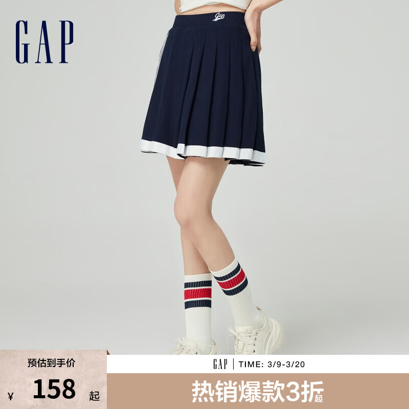 Gap 女装春季运动针织不对称迷你百褶短裙活力半裙876133 海军蓝 ￥147.49