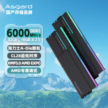 阿斯加特 32GB(16Gx2)套 DDR5 6000 臺式機(jī)內(nèi)存條 RGB燈條-女武神·瓦爾基里Ⅱ代極夜黑