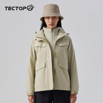 探拓TECTOP沖鋒衣女三合一登山滑雪服防寒保暖抓絨內(nèi)膽48CF卡其色XL