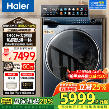 國家補貼：海爾 Haier 精華洗2.0系列 XHG13L96U1 熱泵式洗烘一體機 13KG 銀色